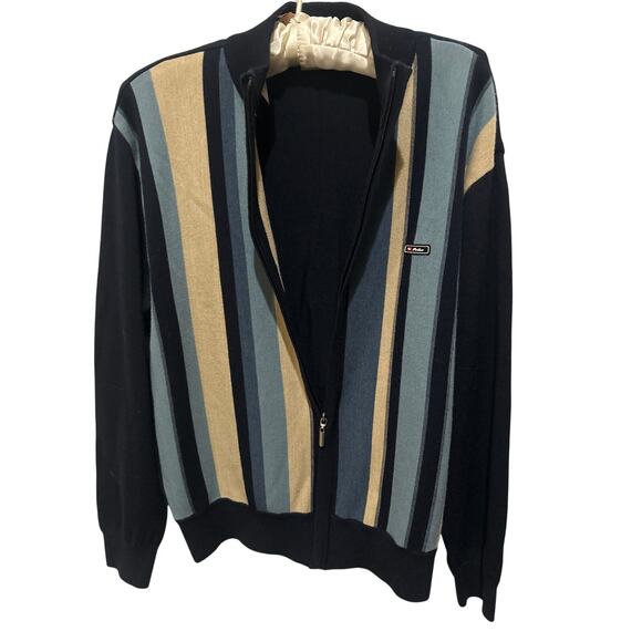 Men’s Polka Original Classic  Rockabilly Cardigan , Sz M, Navy Tan & Blue Zip up - Picture 2 of 9